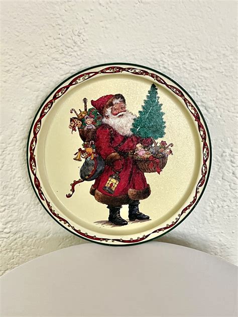 the tin box company kris kringle metal tray|Vintage Collectible 1991 Tin Potpourri Press Kris Kringle Round .